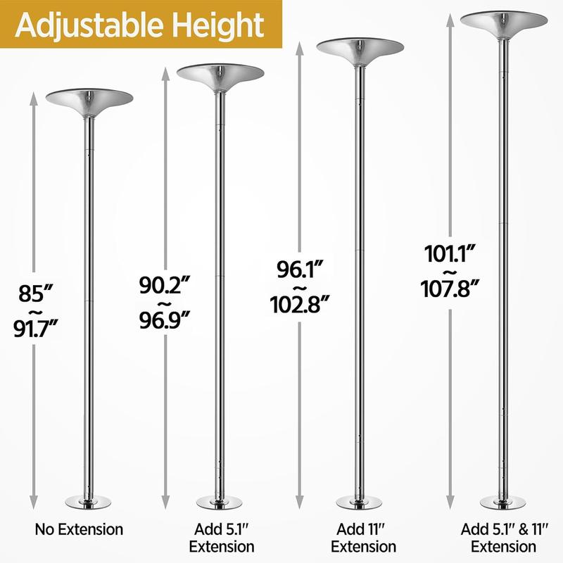 Professional Dance Pole Spinning Static Dancing Pole Portable Removable 45mm Dance Pole Kit for Exercise Club Party Pub Home w Tools, Silver Gold