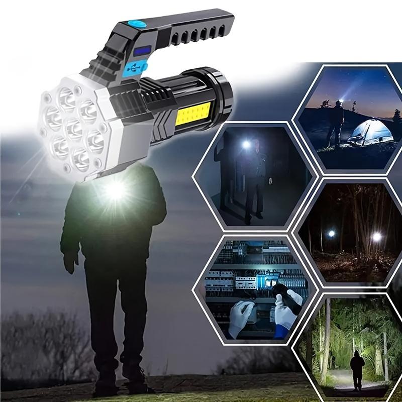 1pc high-power 7-led cob flashlight torch-rechargeable portable outdoor lantern with built-in battery and USB charging function