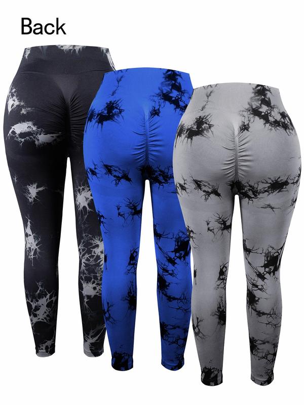  Tie Dye Print Ruched High Waist Sports Leggings, Casual Comfy Breathable Skinny Tummy Control Pants for Yoga Gym Workout Running, Women's Sport & Outdoor Clothing for All Seasons