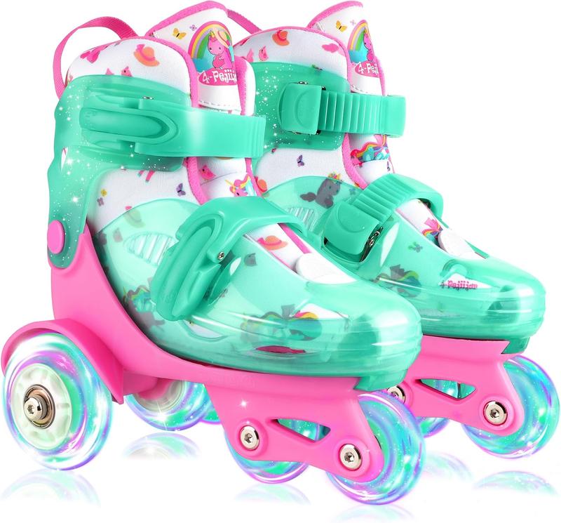 Adjustable Roller Skates for Kids Girls Ladies with Light Up Flash LED Wheels(Age 3-9),Three-Point Type Balance,Gift Box Packing for Toddlers,Children,Youth, Teenagers adjustable roller