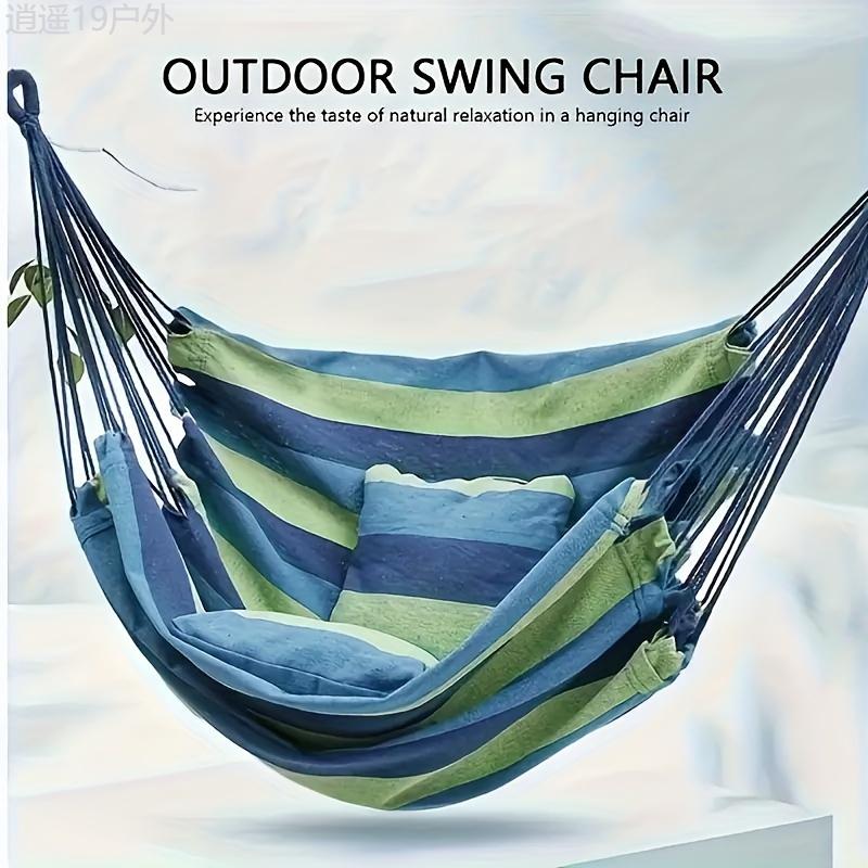 Portable Outdoor Camping Hammock Swing Chair with 2 Pillows, Sturdy Cotton Fabric Hanging Chair for Home, Bedroom, Yard, Garden - Comfortable and Durable Porch Swing (Material: Fabric)