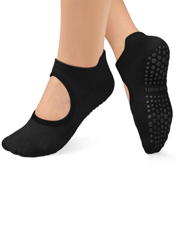 Sporty Women's 4 Pairs Plain Cut Out Sport Ankle Socks, Non-Slip Grip Socks for Yoga Barre Pilates Zumba, Athletic Socks for Women