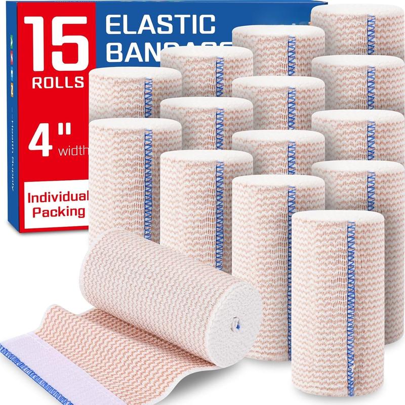 4 in Premium 15 Pack Elastic Bandage Wrap, Lymphedema Wraps for Legs, Ankle, Knee, Tummy, Body Wrap, Compression Leg Wraps, Latex-