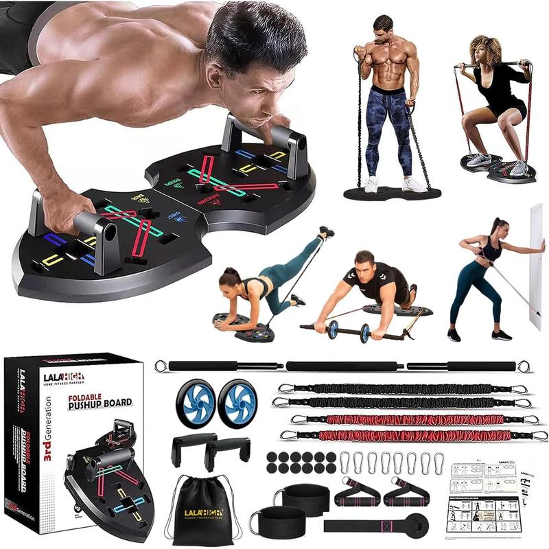 LALAHIGH Portable Home Gym System for Men and Women: Push Up Board, Different Fitness Accessories with Resistance Bands dynamic handles and nonslip pads-Professional Strength Training Exercise