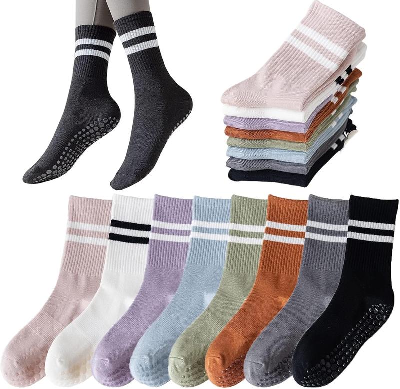 8 Pairs of Women's Non-Slip Yoga Socks for Yoga, Pilates, Dance and more, available in a variety of colors.