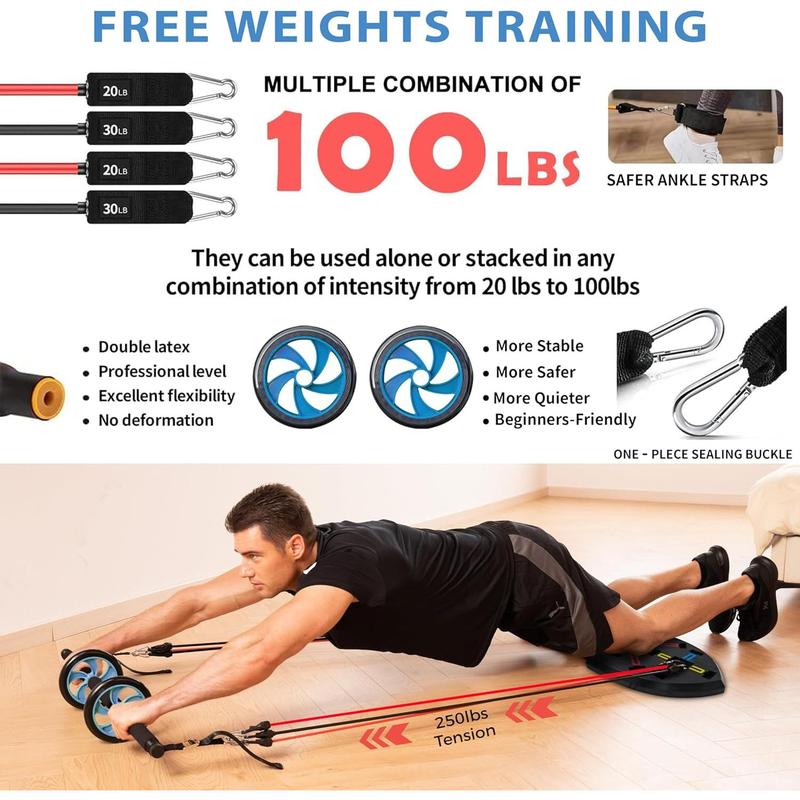 LALAHIGH Portable Home Gym System for Men and Women: Push Up Board, Different Fitness Accessories with Resistance Bands dynamic handles and nonslip pads-Professional Strength Training Exercise