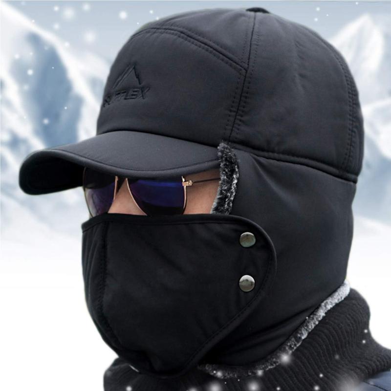 Faux Fur Cap Hat Visor Windproof Ski Balaclava Cover Men Women