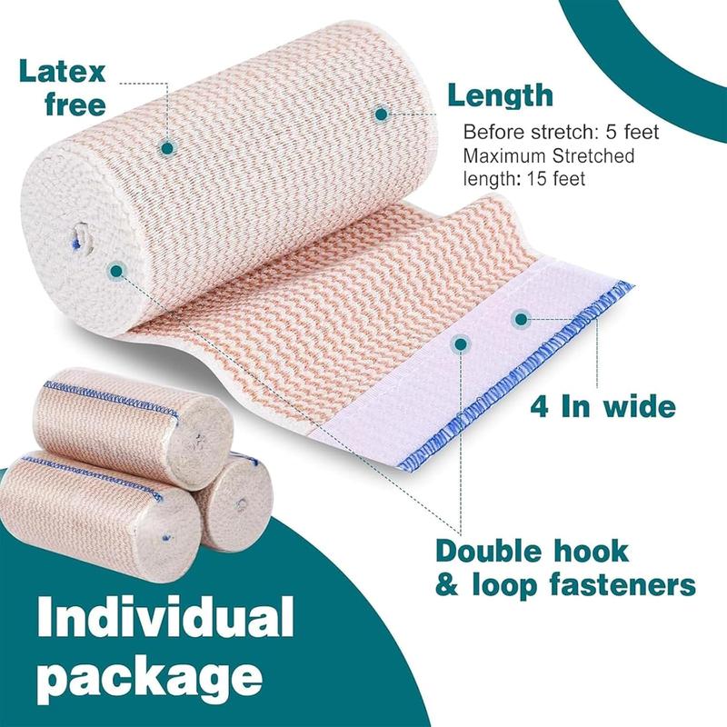 4 in Premium 15 Pack Elastic Bandage Wrap, Lymphedema Wraps for Legs, Ankle, Knee, Tummy, Body Wrap, Compression Leg Wraps, Latex-