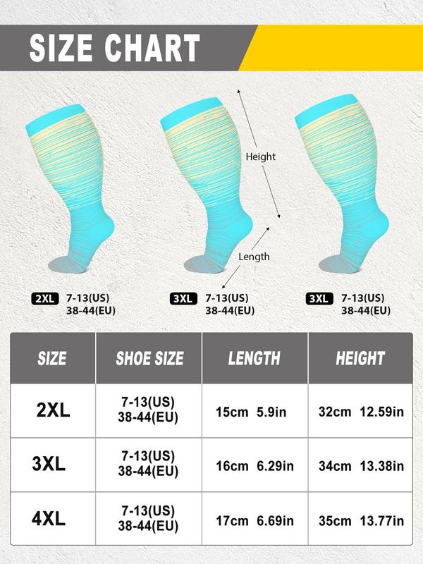 Plus Size 2 Pairs Striped Print Compression Over The Knee Socks, Athletic Running Socks, Soft Comfy Breathable Sports Socks for Women & Men