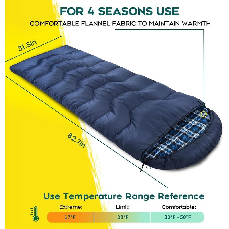 Sleeping Bag Winter | Flannel Lined 18℉ - 32℉ Extreme 3-4 Season Warm & Cool Weather Adult Sleeping Bags Large | Lightweight, Waterproof for Camping