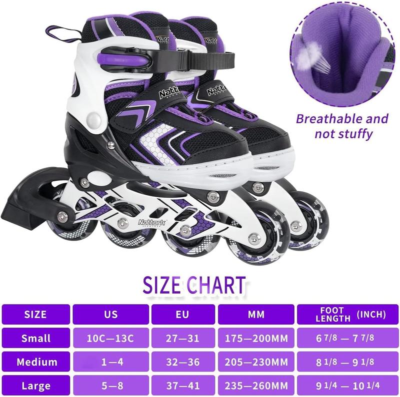 Nattork Adjustable Inline Skates for Kids - Purple - Model 901