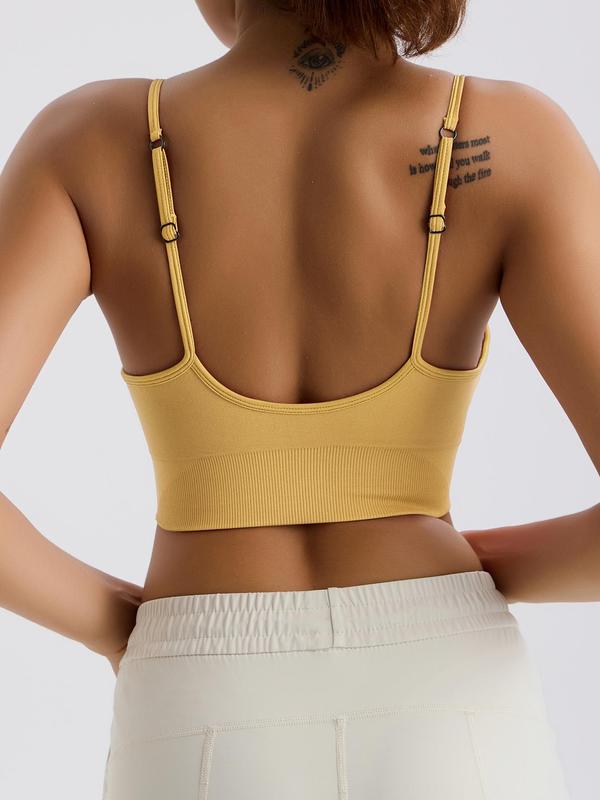 Women's Solid Backless Sports Bra, Breathable Comfortable Adjustable Strap Sports Bra for Gym Workout Exercise Yoga, Sports Bra for Women, Ladies Summer Sportswear Clothing