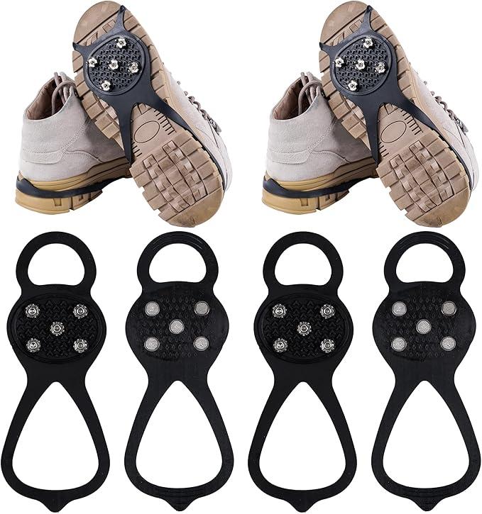 2 Pairs Non Slip Gripper Spike Ice Traction Cleats Walk Traction Cleat Ice Snow Grips for Shoes, Boot with 5 Steel Studs Crampons Non-Slip Traction traction cleat