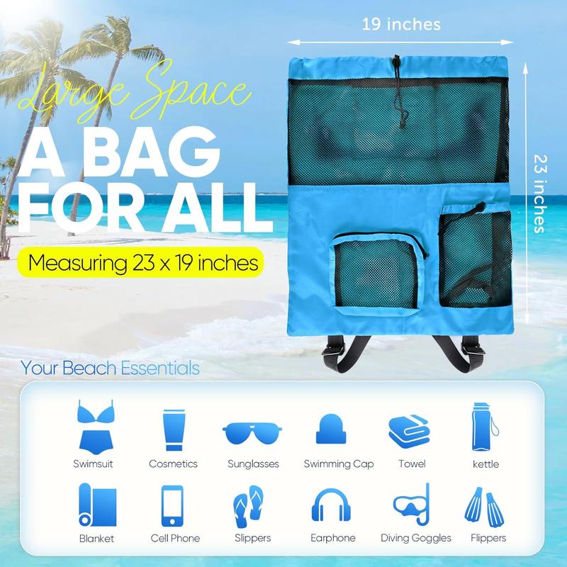 Mesh Beach Backpack Bag, Swim Bag for Swimmers,Waterproof Mesh Drawstring Bag for Women Men, Large Swimming Bags