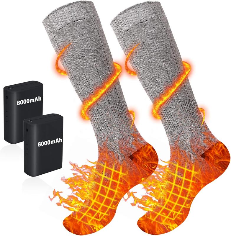 Electric Heated Socks Upgraded 8000mAh Battery Rechargeable Heated Thermal Socks Winter Warm Socks with 3 Heating Setting for Men Women to Sports Outdoor Heated Socks Camping Foot Warmer