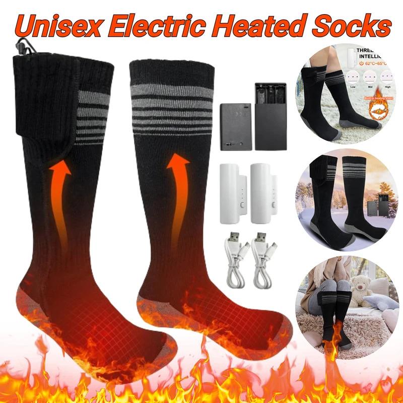 Winter Heated Socks Men Women Thermal Insulated Socks Foot Warmer USB Rechargeable Electric Heating Socks for Outdoor Sports Ski