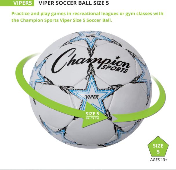 Champion Sports Viper Soccer Ball - Synthetic Leather – Youth, Kids, Adult - Sizes 3, 4, 5