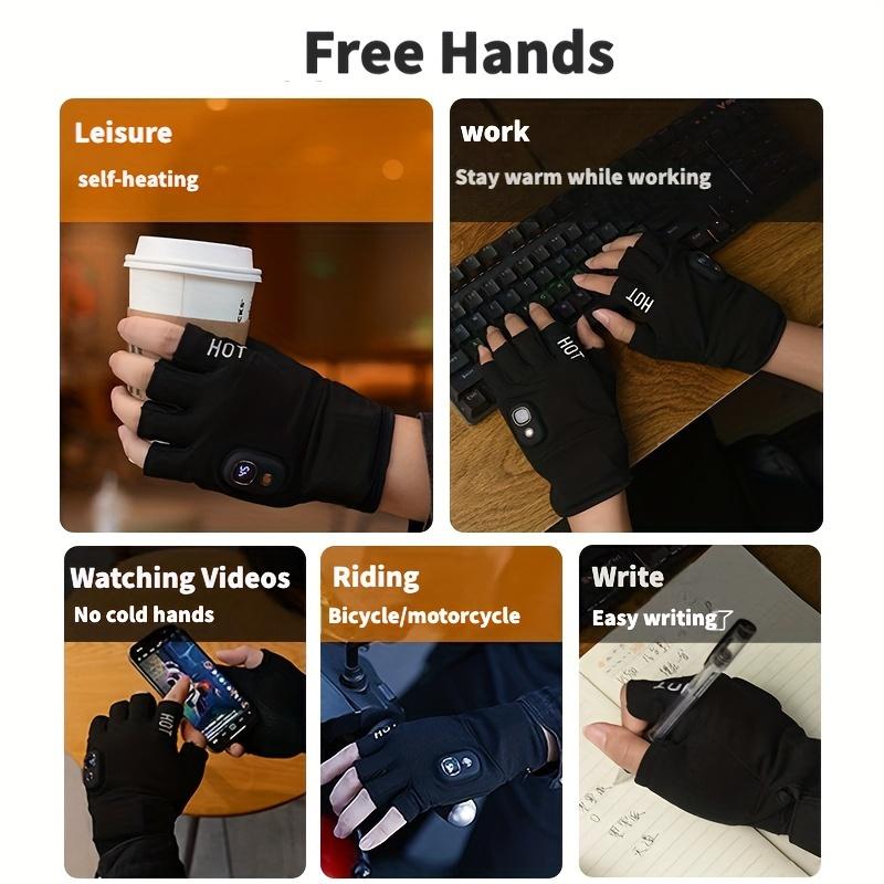 Heated Gloves, Unisex Half-finger Gloves, Built-in Battery Can Be Automatically Heated To Warm Hands, Adjustable Temperature Washable, Outdoor Touch Screen Sports Gloves, Riding Gloves, Suitable For Skiing, Running, Riding, Hunting, Work And Study