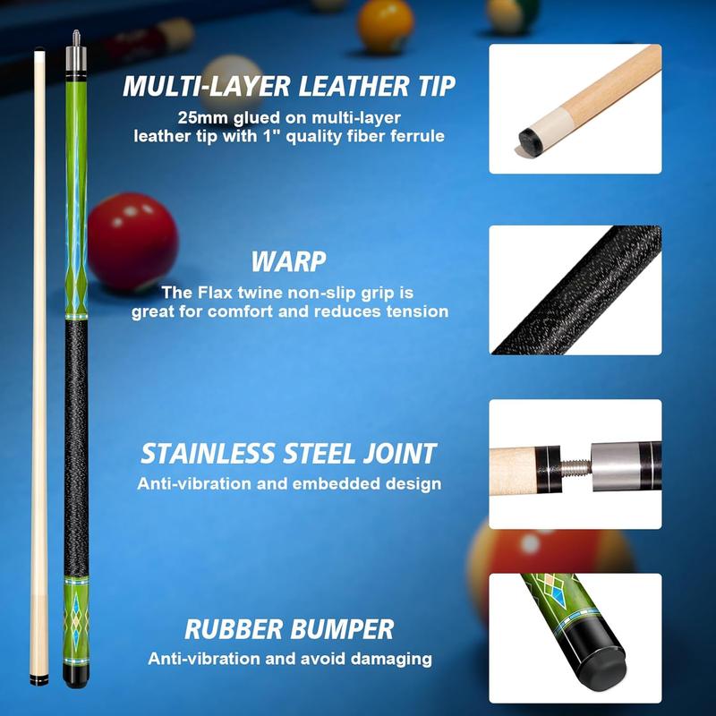 Billiard Cue Sticks Pool Cue Stick Pool Stick Set of 4 Made of Premium Maple , Includes 4 Extra Billiard Chalk for Pool Cues, 58