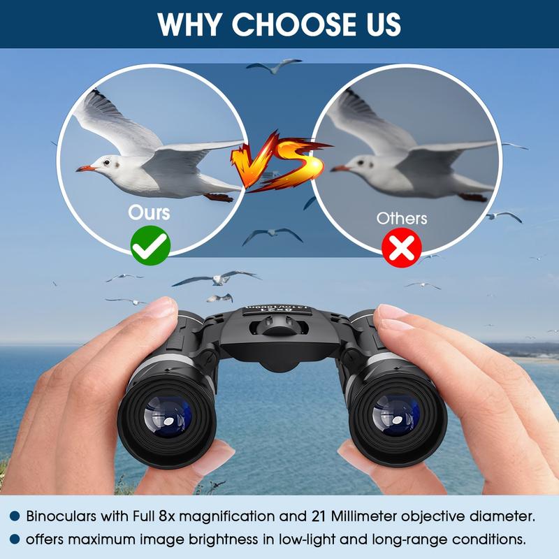 Adult HD Zoom Advanced Binoculars, 8x21 High Power Compact Binoculars with Portable Bag, Mini Pocket Small Binoculars, Suitable for Bird Watching, Hunting, Concerts, Theaters, Operas, Travel, Sightseeing