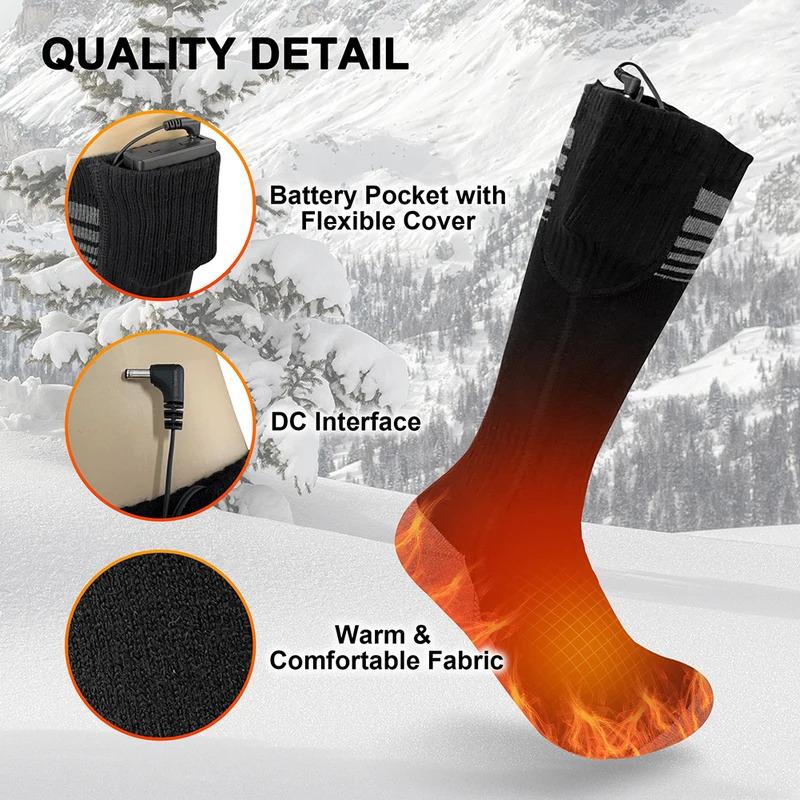 Winter Heated Socks Men Women Thermal Insulated Socks Foot Warmer USB Rechargeable Electric Heating Socks for Outdoor Sports Ski