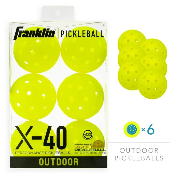 Franklin Sports X-40 Outdoor Pickleballs - USAPA - Regulation Size - Optic Yellow - 6 Pack - 0.92oz