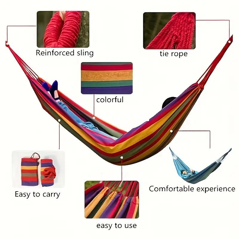 Garden Cotton Hammock Comfortable Fabric Hammock with Tree Straps for Hanging Sturdy Hammock Up to 660lbs Portable Hammock with Travel Bag for Camping Outdoor Indoor Patio Backyard