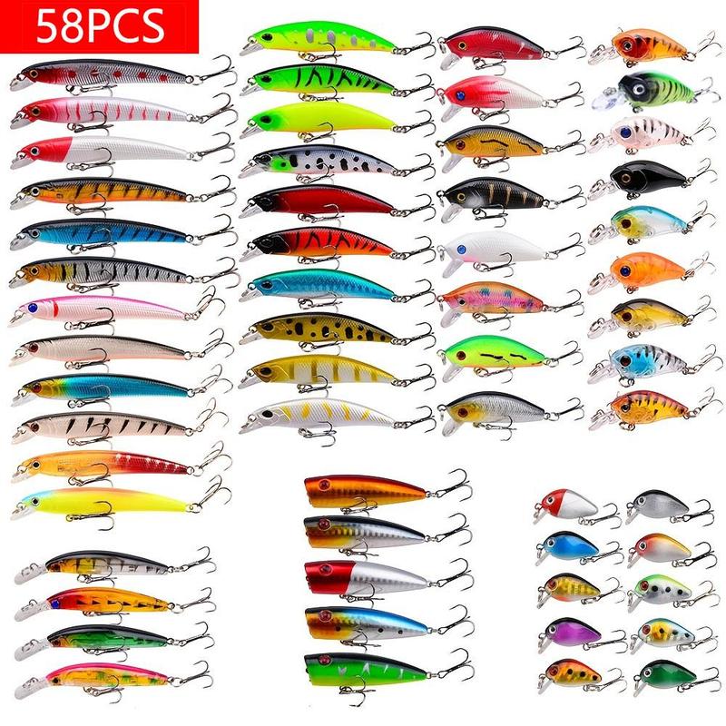 Fall Mixed Mini Fishing Lure Set, 58pcs set Mini Fishing Lures with Hook, Fishing Stuff, Fishing Accessories for Outdoor Fishing, Outdoor Recreation Equipment, Fishing Supplies, Fishing Gifts for Men, Christmas, Christmas Gift