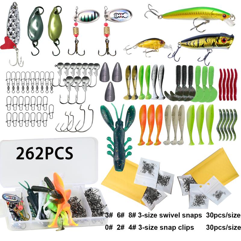 Fishing Lures, 262Pcs Tackle Box with Tackle Included, Crankbaits, Spoon, Hooks, Weights & Other Accessories, Fishing Bait Lure Gear Kit Gift for Men Bass Freshwater fishing lure