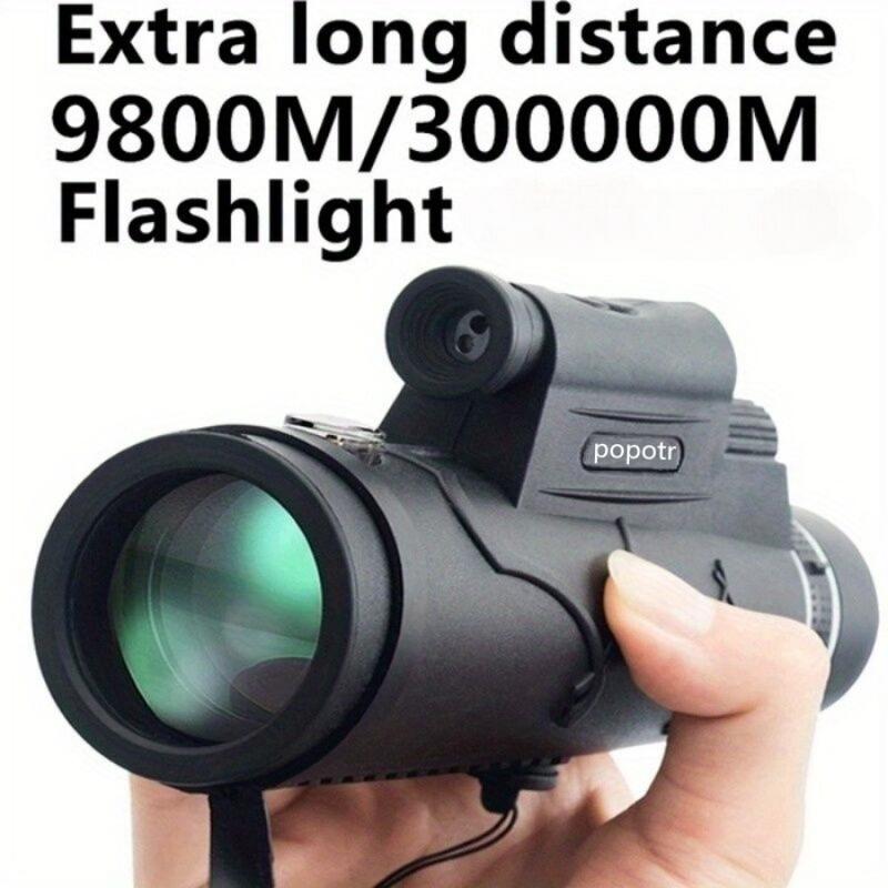 Extra Long 9800M 300000M Compass Flashlight Distance Night Vision High - Angle Monocular Telescope Outdoor Hiking Travel Portable Telescope Fashion Accessories Tool