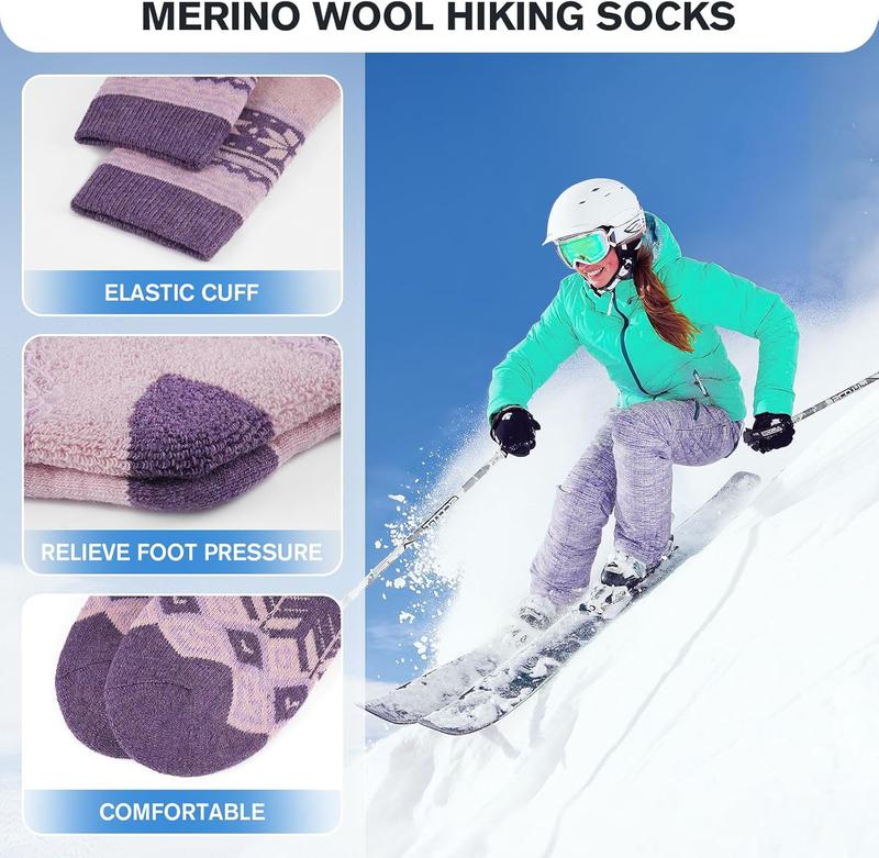 5 Pairs Merino  Socks for Women Winter Thick Warm Hiking Socks Women Thermal Crew Cushion Socks