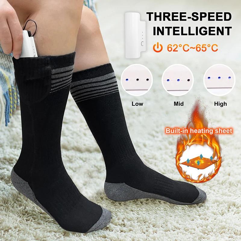 Winter Heated Socks Men Women Thermal Insulated Socks Foot Warmer USB Rechargeable Electric Heating Socks for Outdoor Sports Ski