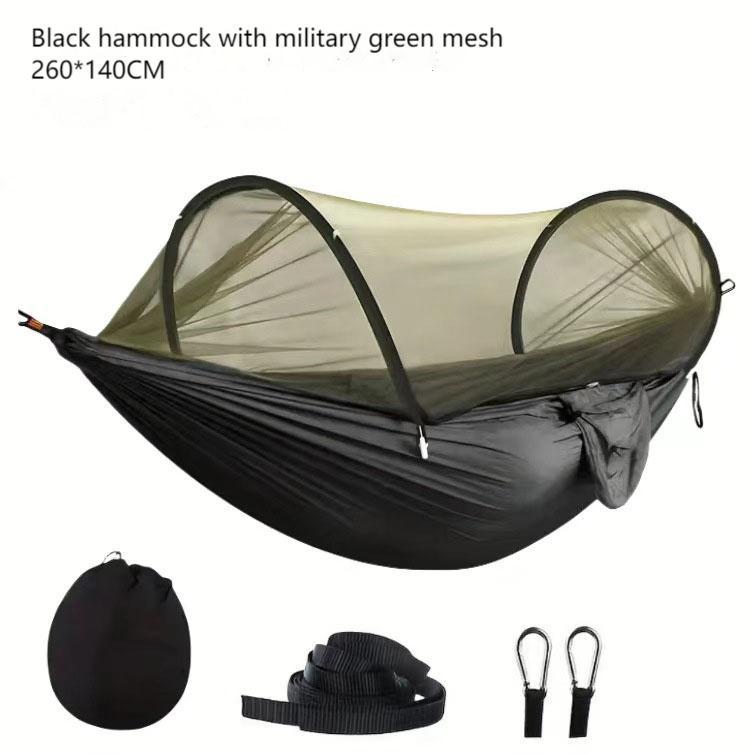 Double Anti-Rollover Outdoor Hammock with Anti-Mosquito Protection - 210T Nylon Spun Pole