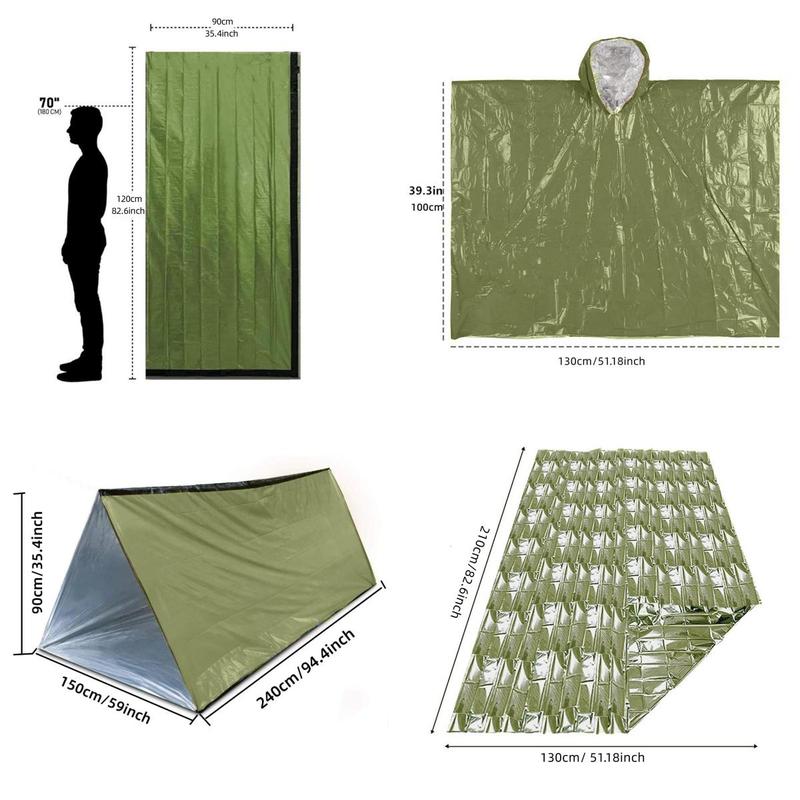 Outdoor Camping Tent Set, 4counts set Including Tent, Sleeping Bag, Raincoat & Blanket, Emergency Camping & Hiking Equipment