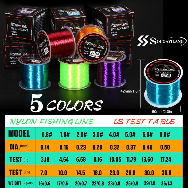 120m Monofilament Fishing Line, 1 Count Abrasion Resistant Super Strong Nylon Line, Fishing Line for Freshwater Or Saltwater Outdoor Fishing