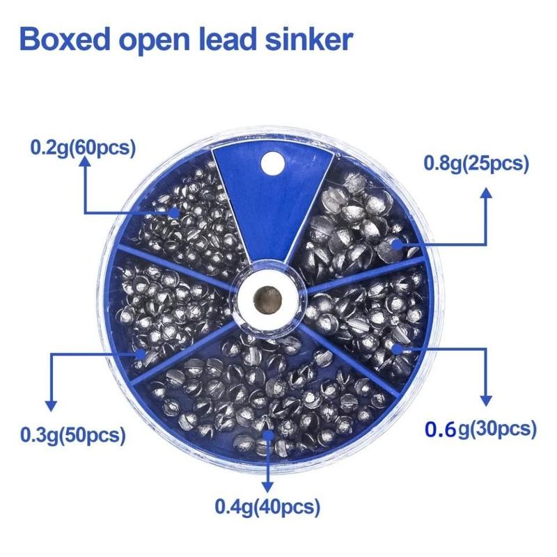 Open Bite Lead Sinker Set, 205pcs set 5 Size Weight Clip Drop Biting Round Plumb Bob Auxiliary Fishing Tackle Gear, Fishing Accessories