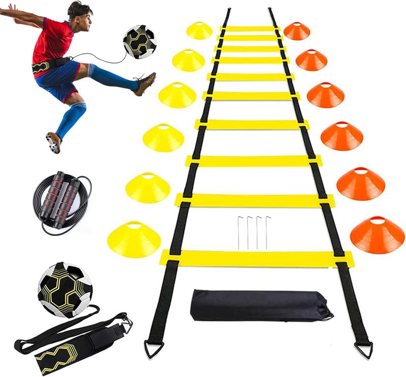 Soccer Agility Training Equipment Set, Soccer Accessories 20Ft Agility Ladder, 12 Cones, Solo Soccer Trainer, Jump Rope Speed Training Equipment Gifts for Boy