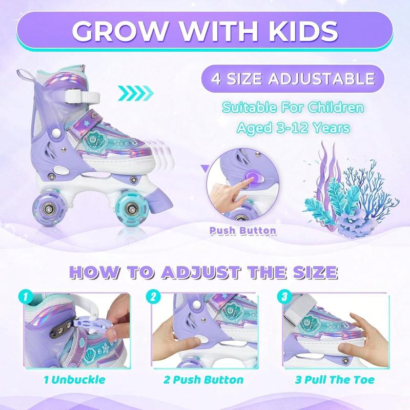 Girls Roller Skates For Kids, Light Up Adjustable Rollerskates For Boys, Purple Pink Teal Skates For Toddler, Shine Fun Illuminating Roller Skates For Girls Beginners, Winter, New Year Gift.