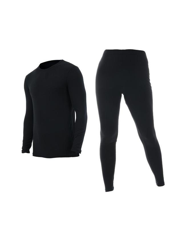 Women's Thermal Lined Solid Color Sports Tee & Leggings Set, Long Sleeve T-shirt & Skinny Pants, Casual Sportswear Clothing for Indoor Outdoor Wear, Fall Outfits, Fallfreshness, Women's 2 Piece Sets