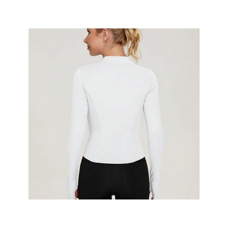 Women's Sport Jacket Lightweight Full Zip Up Yoga Jacket,Suitable For Outdoor Activities,Slim Fit Workout Gym Running With Thumb Holes, Solid Color Stand Collar Sports Tops, Slim Fit Yoga Outerwear, Women's Sportswear Workout Clothing For Indoor Outdoor