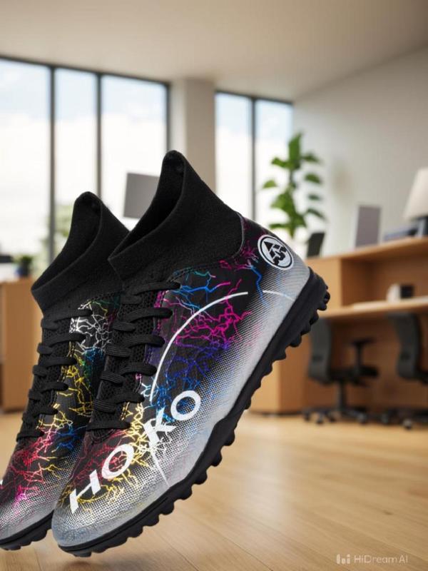 Men's Random Pattern Lace Up High Top Football Shoes, Comfortable Breathable Football Cleats, Football Shoes for Outdoor Training