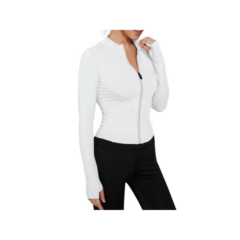 Women's Sport Jacket Lightweight Full Zip Up Yoga Jacket,Suitable For Outdoor Activities,Slim Fit Workout Gym Running With Thumb Holes, Solid Color Stand Collar Sports Tops, Slim Fit Yoga Outerwear, Women's Sportswear Workout Clothing For Indoor Outdoor