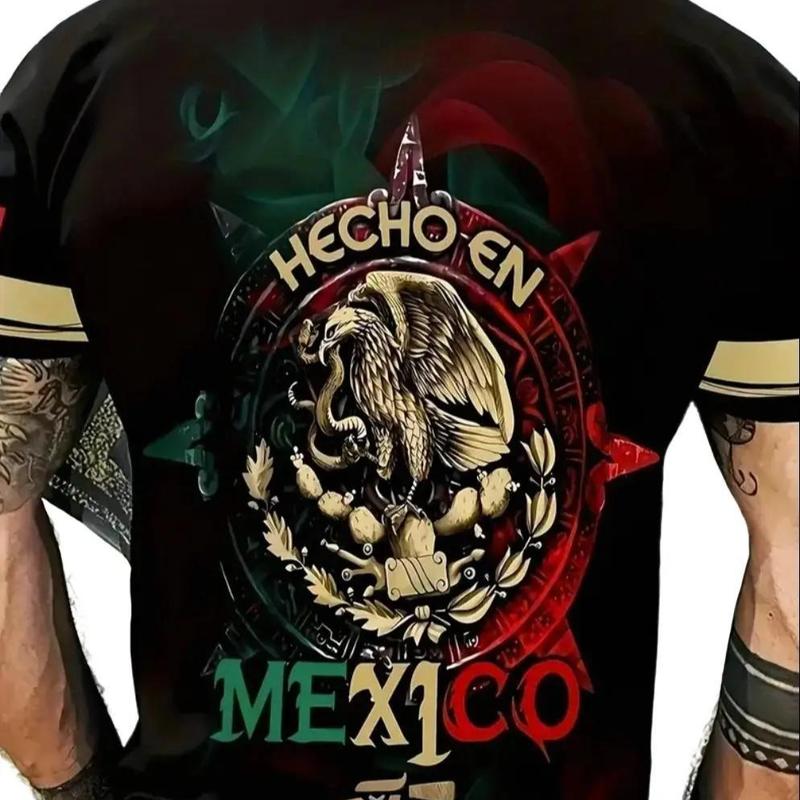 Mexico Symbol Digital Print Men's Novelty T-shirt for Summer Outdoor Sports