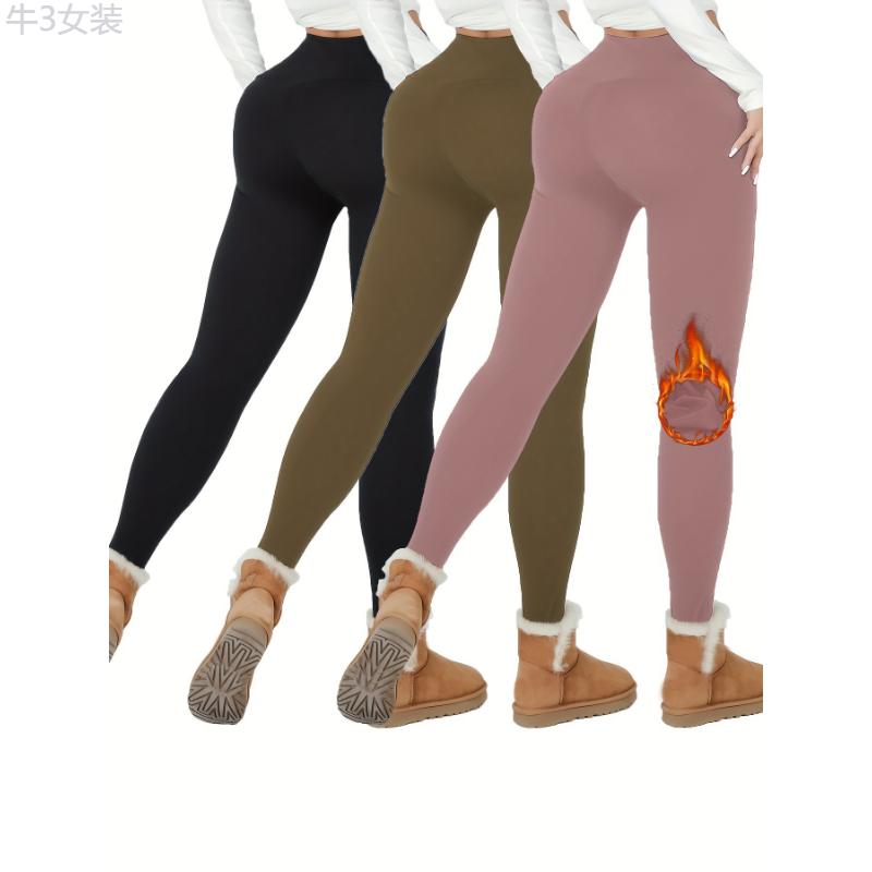 3 Pack Super Soft Plush Lined Leggings For Women, Workout Yoga Running Thermal Warm Pants For Cold Winter