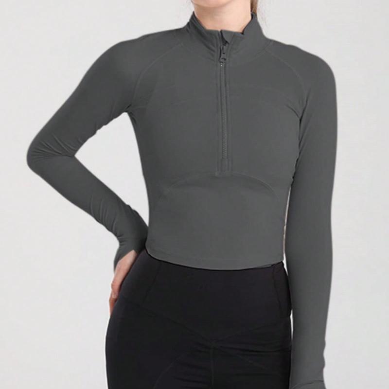 Women's Sport Jacket Lightweight Full Zip Up Yoga Jacket,Suitable For Outdoor Activities,Slim Fit Workout Gym Running With Thumb Holes, Solid Color Stand Collar Sports Tops, Slim Fit Yoga Outerwear, Women's Sportswear Workout Clothing For Indoor Outdoor