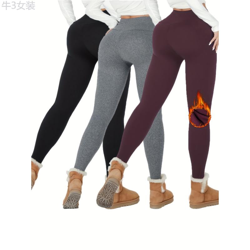 3 Pack Super Soft Plush Lined Leggings For Women, Workout Yoga Running Thermal Warm Pants For Cold Winter