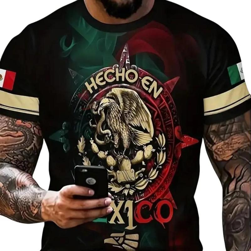 Mexico Symbol Digital Print Men's Novelty T-shirt for Summer Outdoor Sports