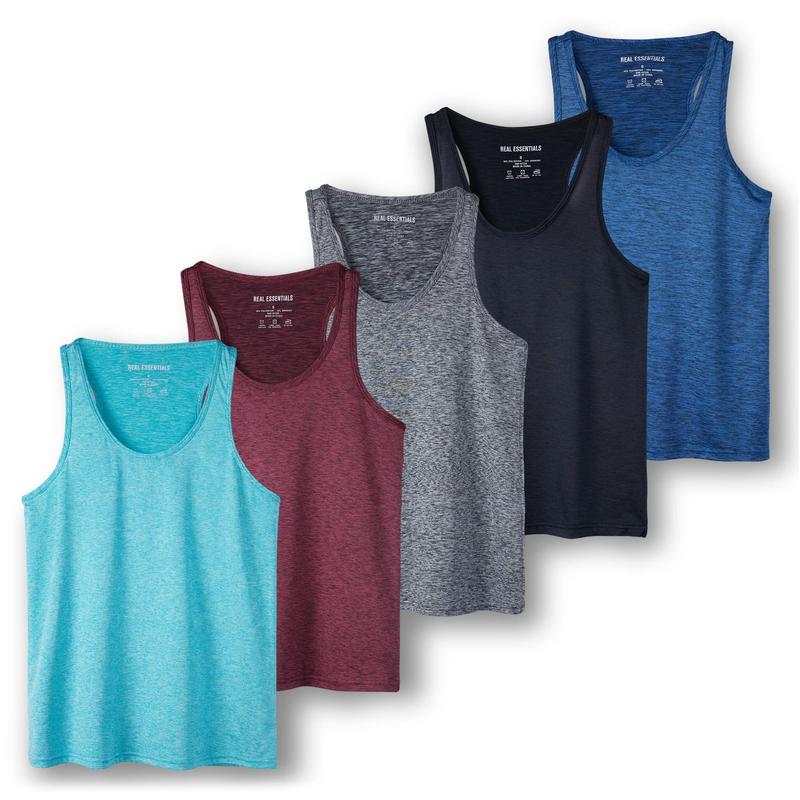 Real Essentials 5-Pack Women's Racerback Tank Top Dry-Fit Athletic Performance Yoga Activewear (Available in Plus Size)