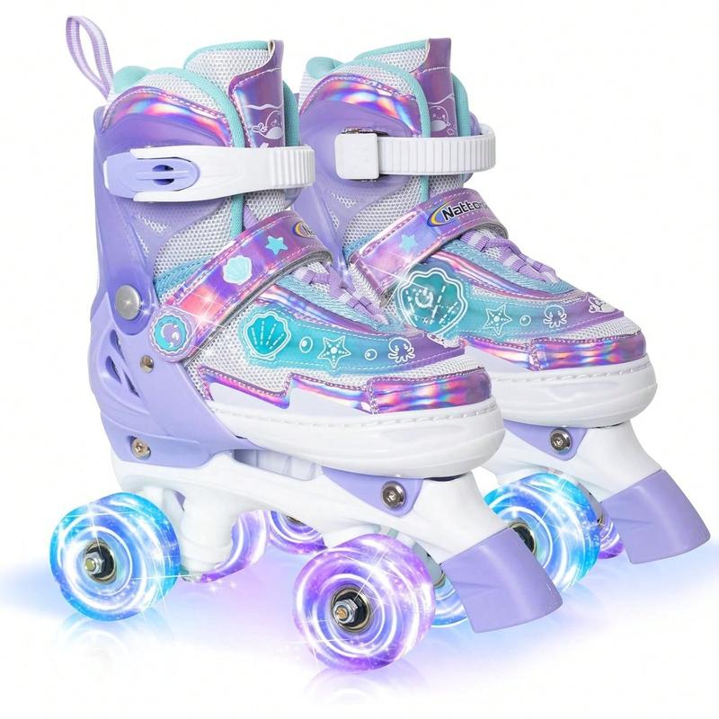 Girls Roller Skates For Kids, Light Up Adjustable Rollerskates For Boys, Purple Pink Teal Skates For Toddler, Shine Fun Illuminating Roller Skates For Girls Beginners, Winter, New Year Gift.