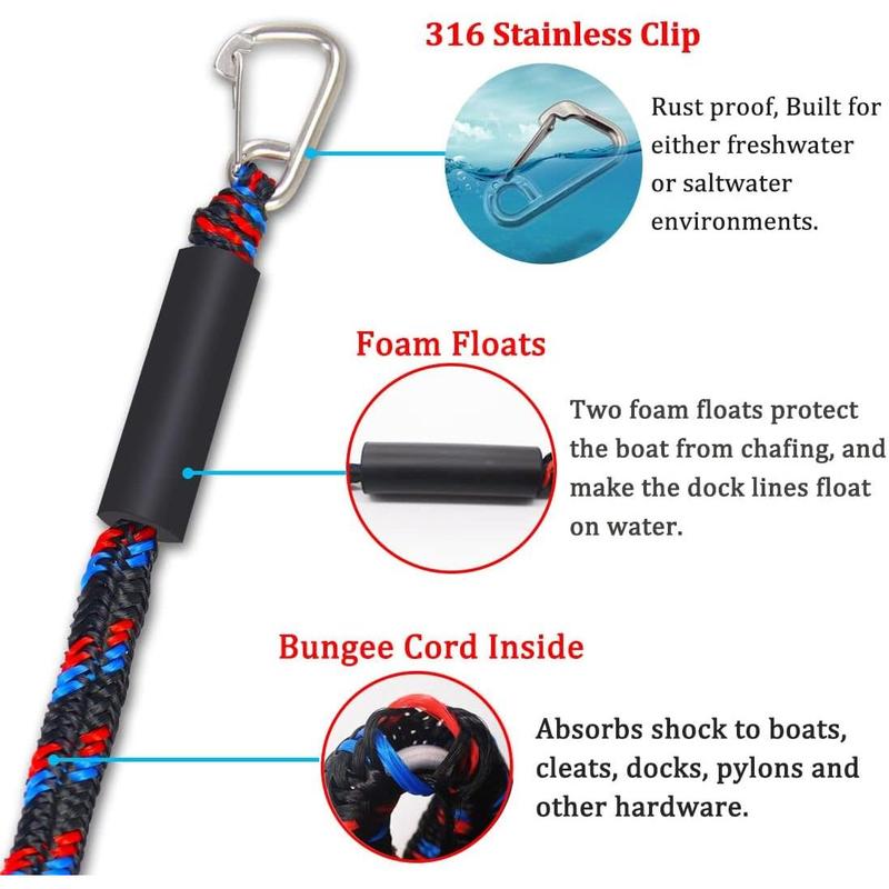 The Boat Bungee Dock Lines, Jet Ski Accessories, Quick and Easy Dock Rope for PWC Jet Ski Seadoo WaveRunner Pontoon Boat Bass Boat